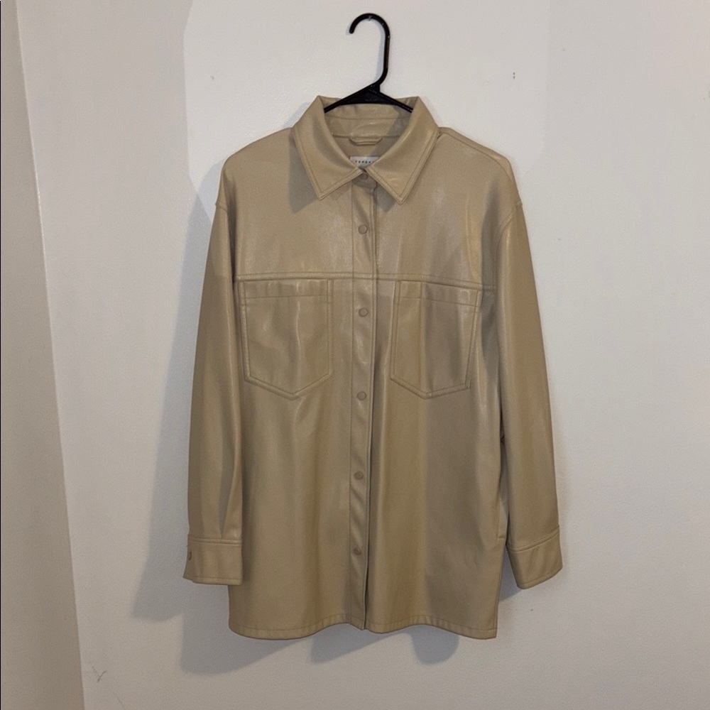 Topshop Beige Faux Leather Shirt Jacket